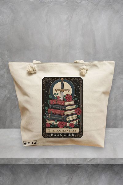 BEKZ Geanta de plaja, model The romantasy book club, 40x51 cm, Crem, BEKZ®