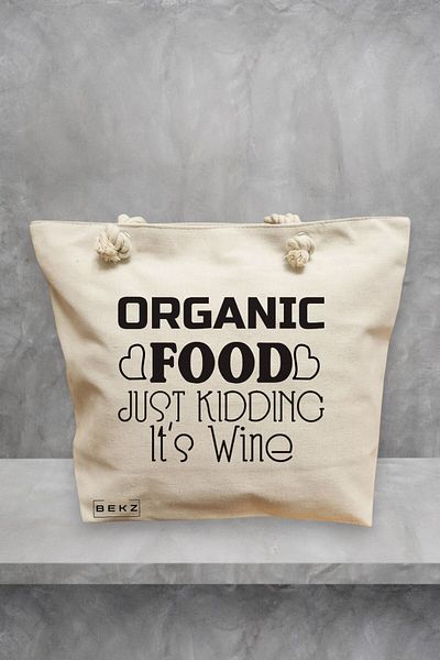 BEKZ Geanta de plaja, model food, Just kidding, it's Wine, 40x51 cm, Crem, BEKZ®