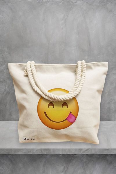BEKZ Geanta de plaja, model Playful, 40x51 cm, Crem, BEKZ®