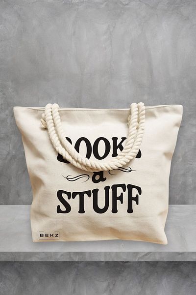 BEKZ Geanta de plaja, model Books and Stuff, 40x51 cm, Crem, BEKZ®
