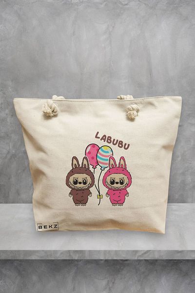 BEKZ Geanta de plaja, model Labubu 5, 40x51 cm, Crem, BEKZ®