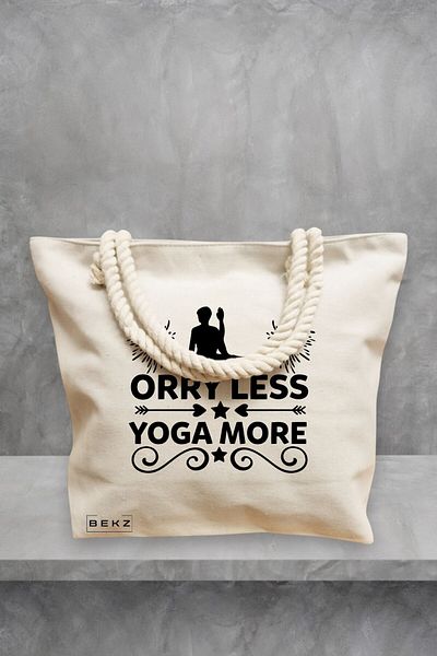 BEKZ Geanta de plaja Yoga Orry less yoga more, 40x51 cm, Crem, BEKZ®