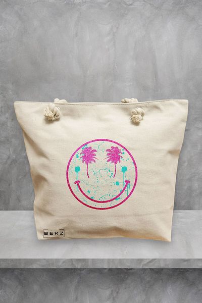 BEKZ Geanta de plaja, model Beach Smile, 40x51 cm, Crem, BEKZ®