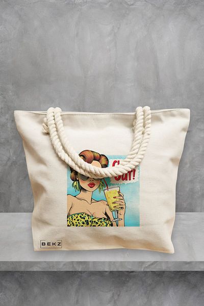 BEKZ Geanta de plaja, model Chill out, 40x51 cm, Crem, BEKZ®