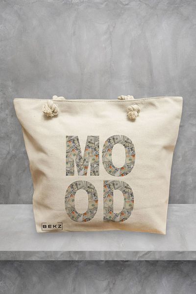 BEKZ Geanta de plaja, model Money Mood, 40x51 cm, Crem, BEKZ®