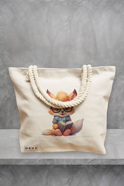 BEKZ Geanta de plaja, model Reading puppy 29, 40x51 cm, Crem, BEKZ®