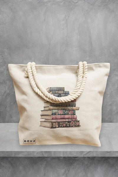 BEKZ Geanta de plaja, model Books 2, 40x51 cm, Crem, BEKZ®