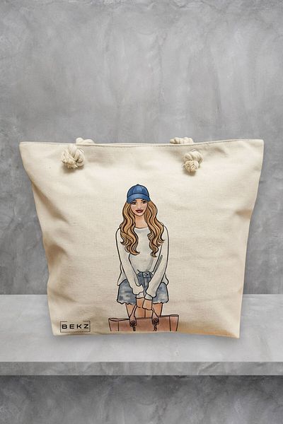 BEKZ Geanta de plaja Travel Girl 4, 40x51 cm, Crem, BEKZ®