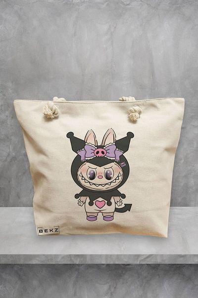 BEKZ Geanta de plaja, model Labubu 10, 40x51 cm, Crem, BEKZ®