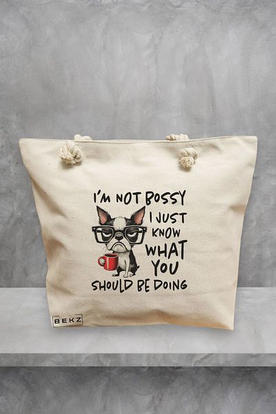 BEKZ Geanta de plaja, model I’m not bossy, 40x51 cm, Crem, BEKZ®