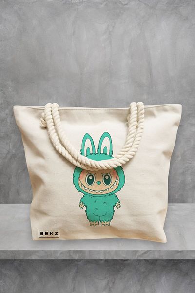 BEKZ Geanta de plaja, model Labubu 9, 40x51 cm, Crem, BEKZ®