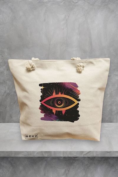BEKZ Geanta de plaja, model Celestial Eye 18, 40x51 cm, Crem, BEKZ®