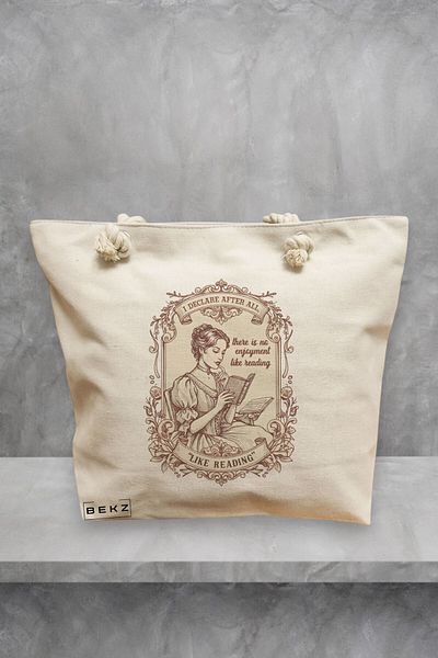 BEKZ Geanta de plaja, model There is no enjoyment like reading, 40x51 cm, Crem, BEKZ®