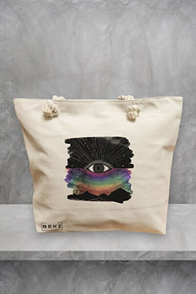 BEKZ Τσάντα θαλάσσης, μοντέλο Celestial Eye 5, 40x51 cm, Κρεμ, BEKZ®