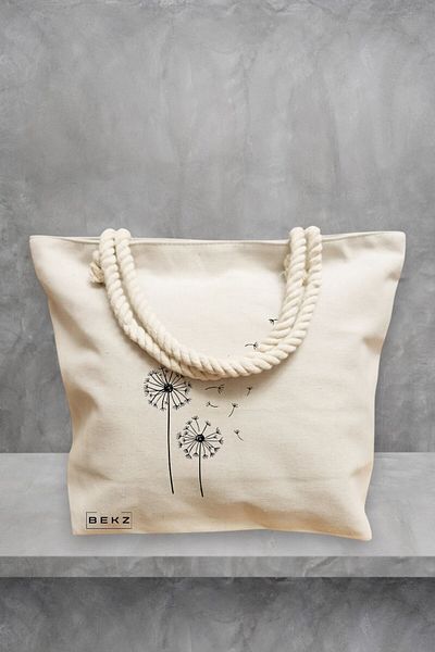 BEKZ Geanta de plaja, model Papadie Minimalisa, 40x51 cm, Crem, BEKZ®