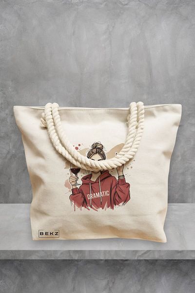 BEKZ Geanta de plaja, model The Dramatic girl, 40x51 cm, Crem, BEKZ®