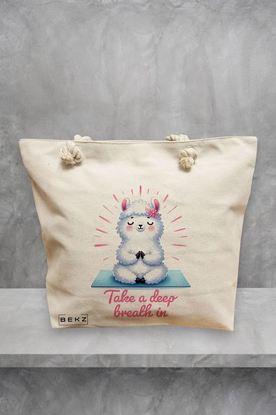 BEKZ Geanta de plaja Yoga Take a deep breath in, 40x51 cm, Crem, BEKZ®
