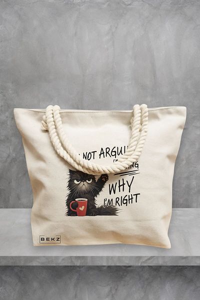 BEKZ Geanta de plaja, model I’m not arguing why I’m right, 40x51 cm, Crem, BEKZ®