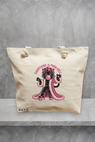 BEKZ Geanta de plaja, model Everything is purr-fect, 40x51 cm, Crem, BEKZ®