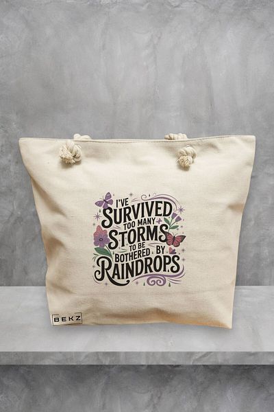 BEKZ Geanta de plaja, model I’ve survived too many storms, 40x51 cm, Crem, BEKZ®