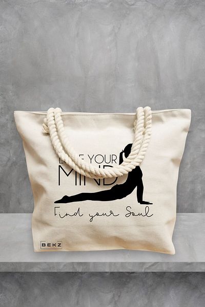 BEKZ Geanta de plaja Yoga Lose your mind Find your soul, 40x51 cm, Crem, BEKZ®