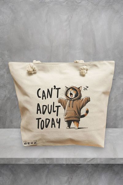 BEKZ Geanta de plaja, model Can’t adult today, 40x51 cm, Crem, BEKZ®