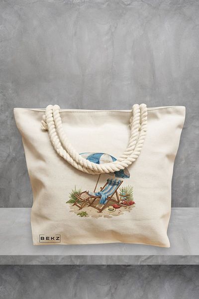 BEKZ Geanta de plaja, model Beach life 4, 40x51 cm, Crem, BEKZ®
