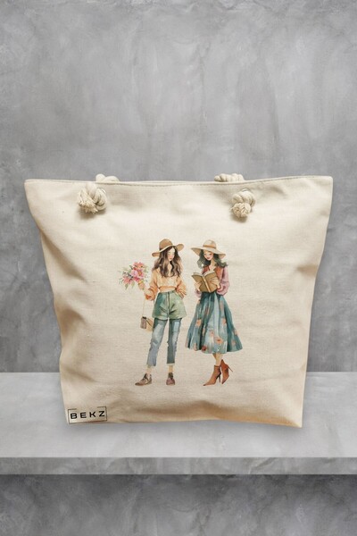 BEKZ Τσάντα Θαλάσσης, μοντέλο The Reading Girls, 40x51 εκ., Κρεμ, BEKZ®