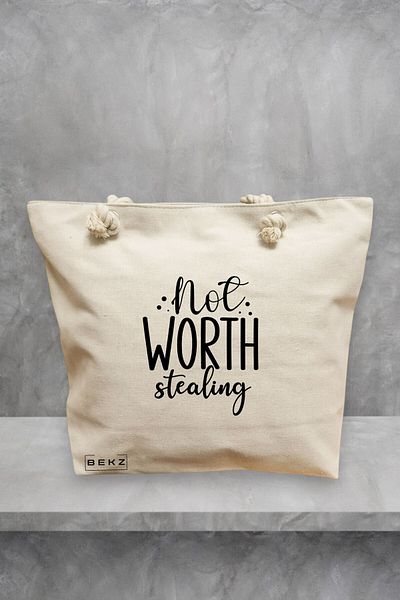 BEKZ Geanta de plaja, model Not worth stealing, 40x51 cm, Crem, BEKZ®