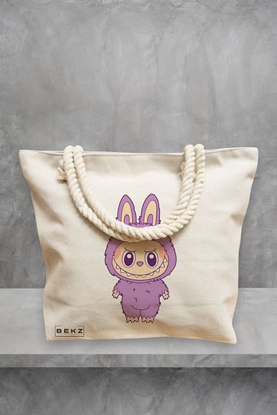 BEKZ Geanta de plaja, model Labubu 11, 40x51 cm, Crem, BEKZ®