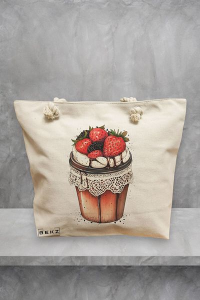 BEKZ Geanta de plaja, model Stylish Coffee 3, 40x51 cm, Crem, BEKZ®