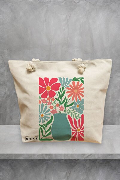 BEKZ Τσάντα παραλίας Boho Style 17, 40x51 εκ., Κρεμ, BEKZ®