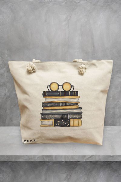 BEKZ Geanta de plaja, model Books 18, 40x51 cm, Crem, BEKZ®