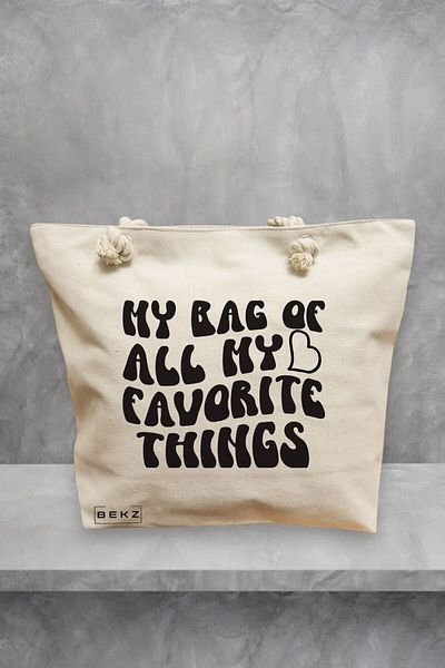 BEKZ Geanta de plaja, model My bag of all my favorite things, 40x51 cm, Crem, BEKZ®