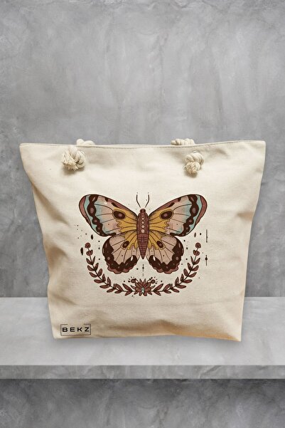 BEKZ Καφέ Τσάντα Θαλάσσης Butterfly, 40x51 εκ., Κρεμ, BEKZ®