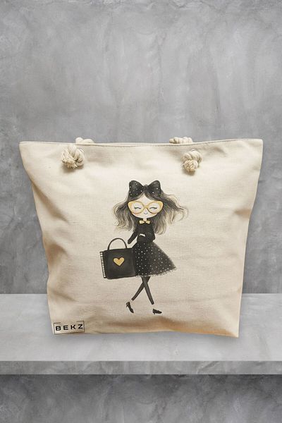 BEKZ Geanta de plaja, model The stylish lady, 40x51 cm, Crem, BEKZ®