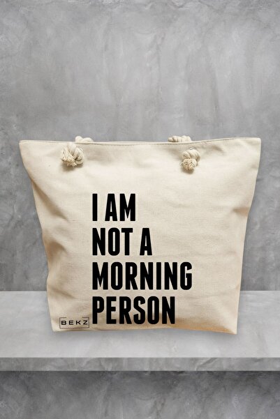 BEKZ Beach Tote Bag, I am not a morning person model, 40x51 cm, Cream, BEKZ®
