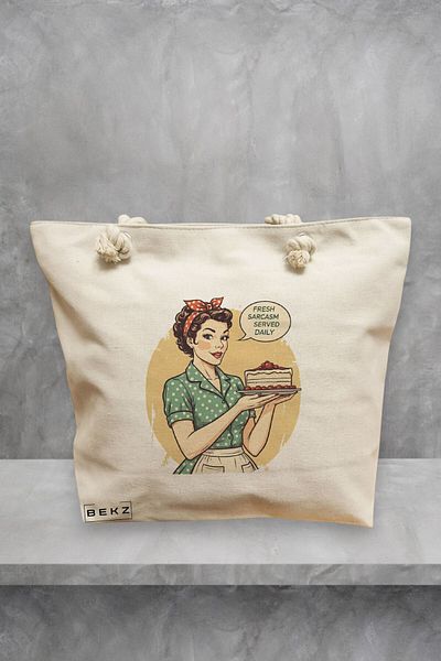 BEKZ Geanta de plaja, model Fresh sarcasm served daily, 40x51 cm, Crem, BEKZ®