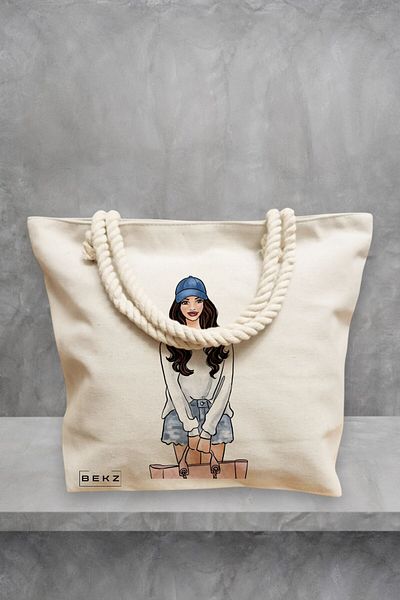 BEKZ Geanta de plaja Travel Girl 6, 40x51 cm, Crem, BEKZ®