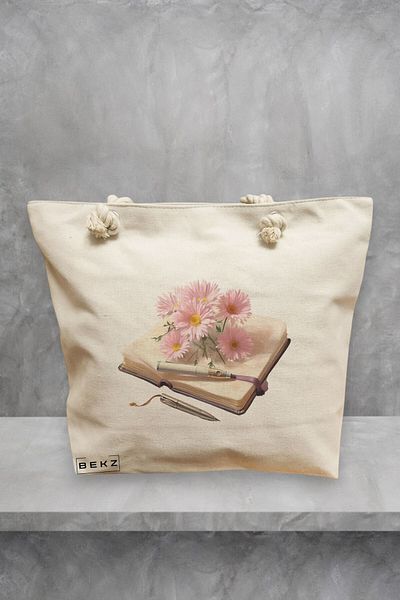 BEKZ Geanta de plaja, model Books 41, 40x51 cm, Crem, BEKZ®