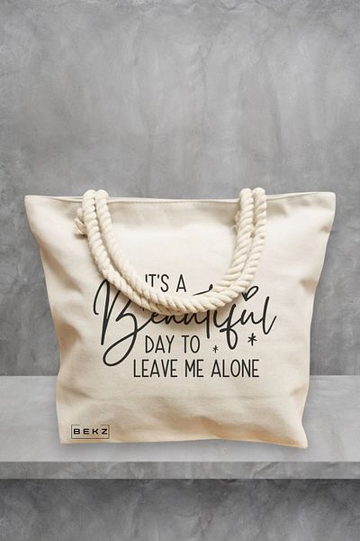 BEKZ Geanta de plaja, model It’s a Beautiful day to leave me alone, 40x51 cm, Crem, BEKZ®