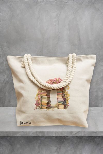 BEKZ Geanta de plaja, model Books 50, 40x51 cm, Crem, BEKZ®