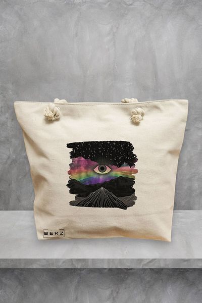 BEKZ Geanta de plaja, model Celestial Eye 2, 40x51 cm, Crem, BEKZ®