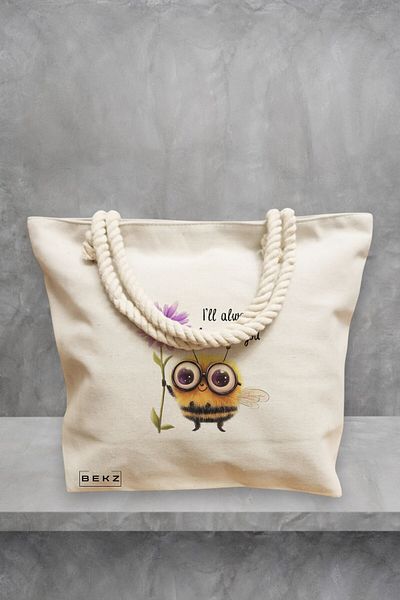BEKZ Geanta de plaja, model I’ll always bee with you, 40x51 cm, Crem, BEKZ®