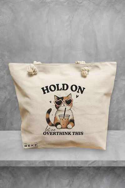 BEKZ Geanta de plaja, model Hold on let me overthink this, 40x51 cm, Crem, BEKZ®