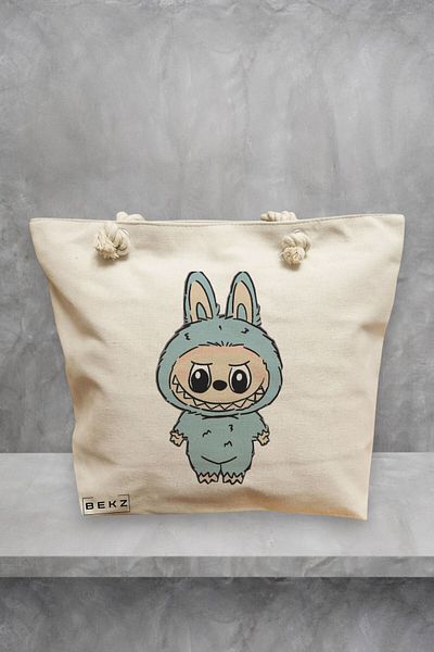 BEKZ Geanta de plaja, model Labubu 25, 40x51 cm, Crem, BEKZ®