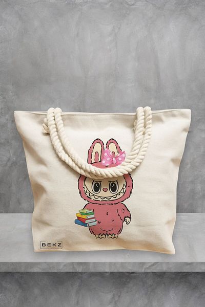 BEKZ Geanta de plaja, model Labubu 28, 40x51 cm, Crem, BEKZ®