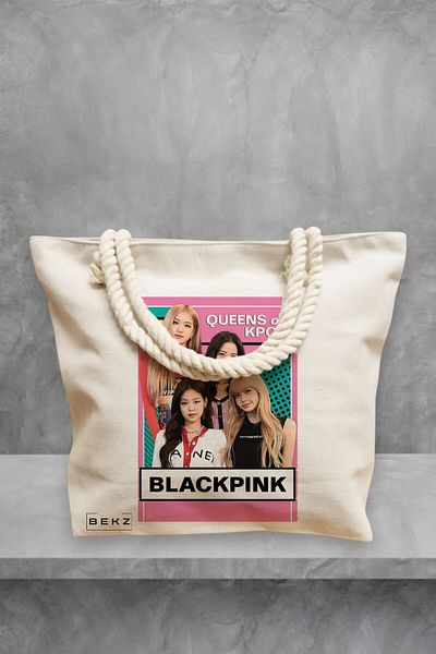 BEKZ Geanta de plaja, model Blackpink 1, 40x51 cm, Crem, BEKZ®