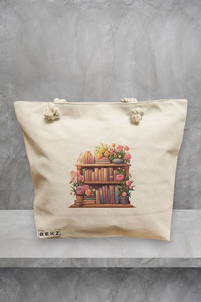 BEKZ Geanta de plaja, model Books 34, 40x51 cm, Crem, BEKZ®