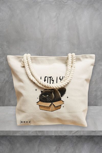 BEKZ Geanta de plaja, model If I fits I sits, 40x51 cm, Crem, BEKZ®